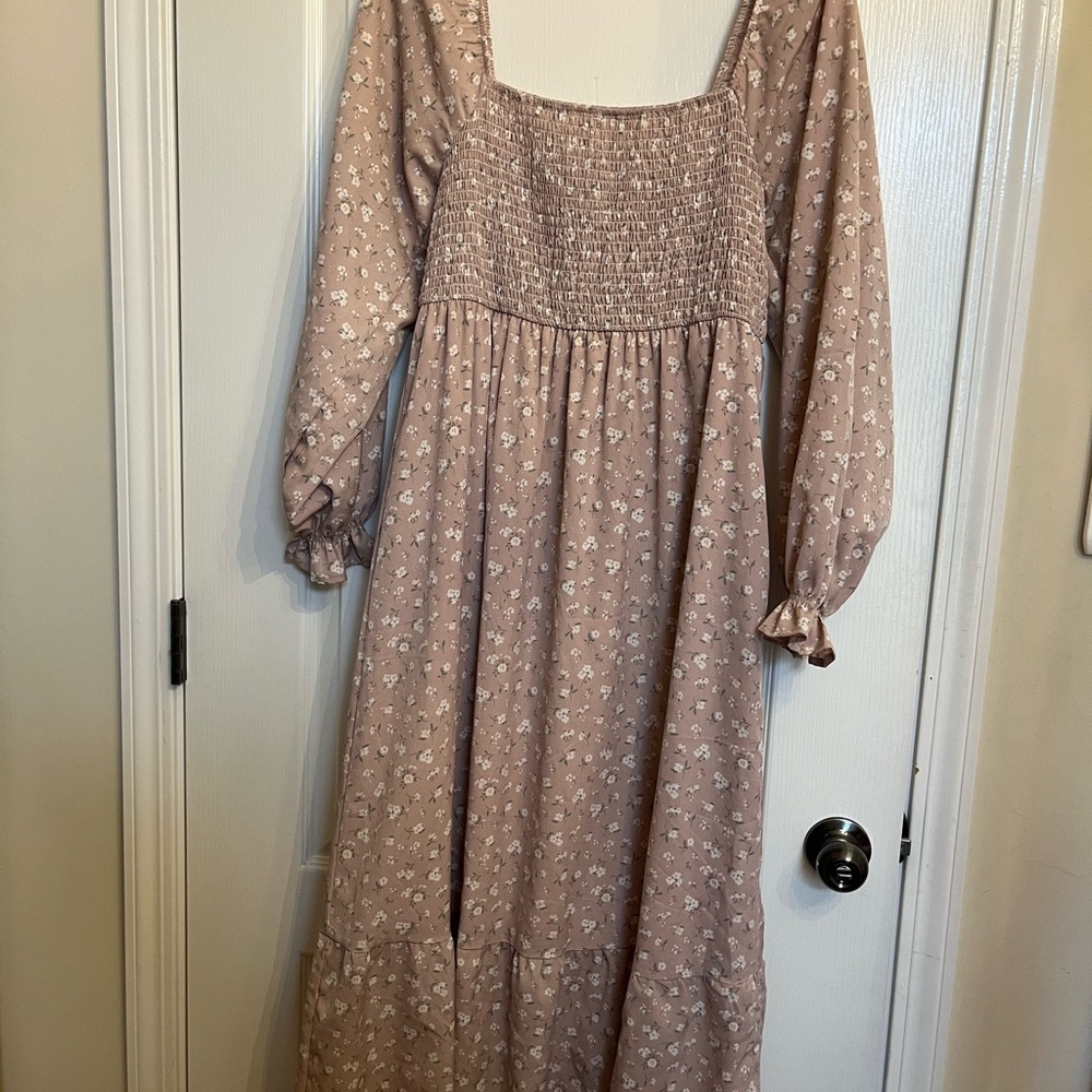 Anthropologie Mauve Floral Long Sleeve Dress